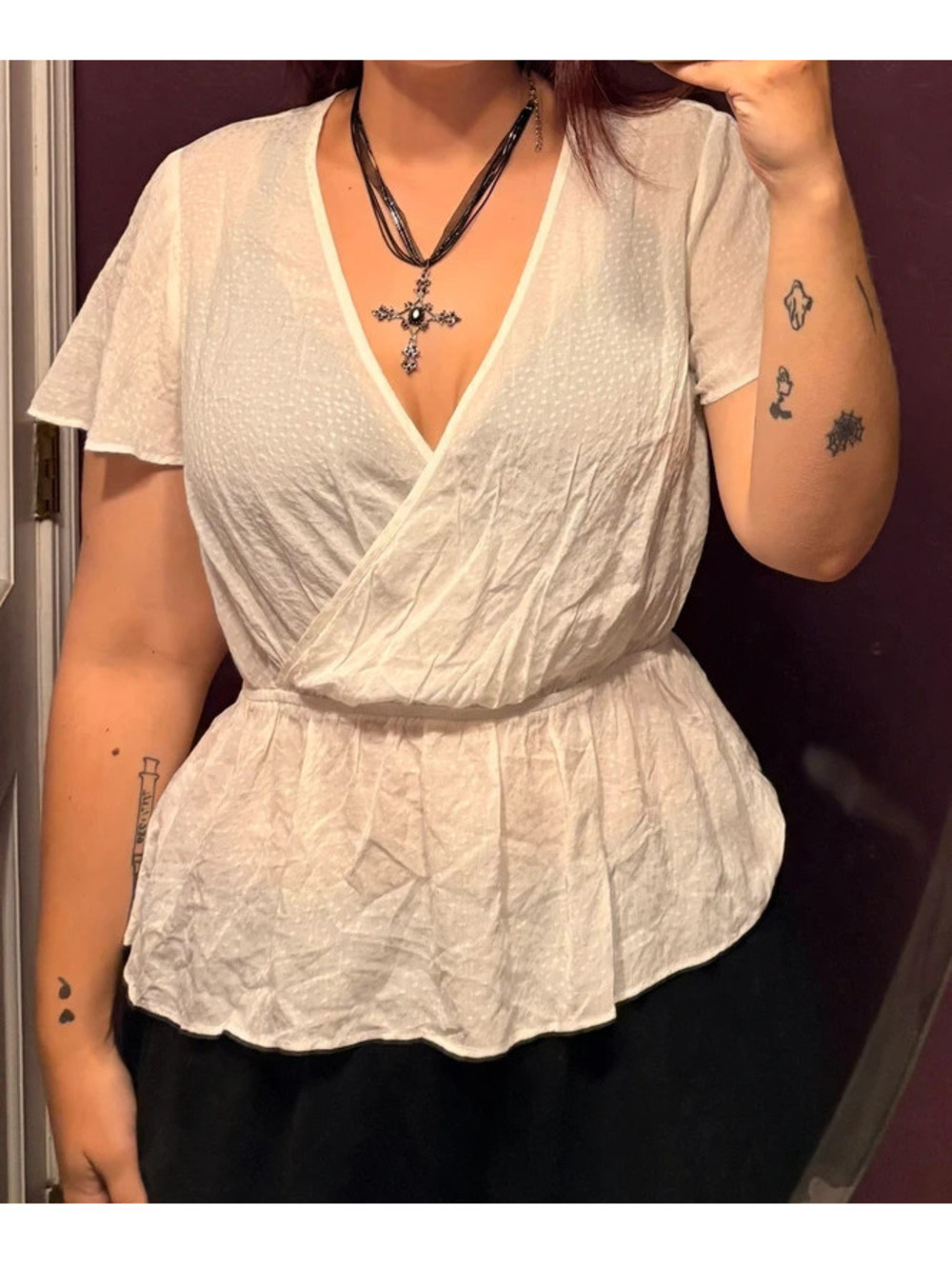 Express white cinched waist babydoll boho chic top